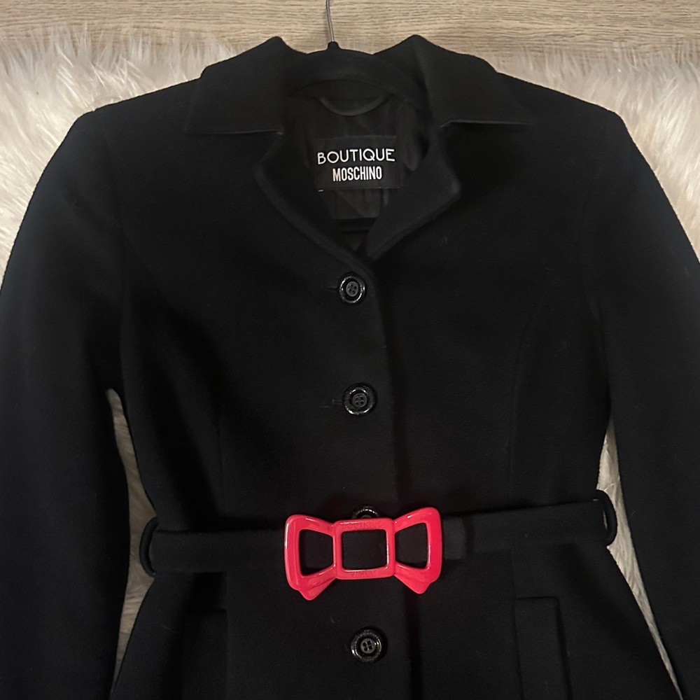 Moschino Black Trench Coat with Pink Belt - Picture 8 of 9